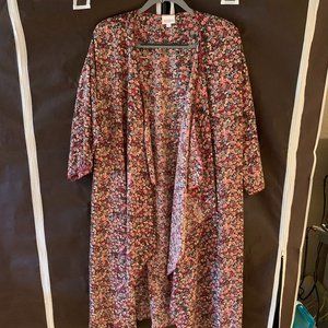 EUC LuLaRoe Shirley Kimono- L -Black Pink Floral
